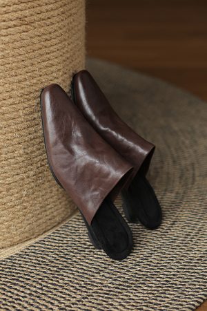 Super Soft Genuine Leather Open-Toe Half Slippers for Women - European & American Ins Fashion, Outdoor Comfort, Casual Style