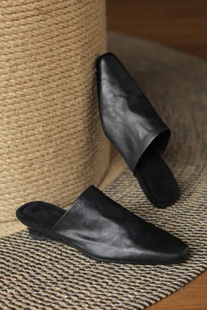 Super Soft Genuine Leather Open-Toe Half Slippers for Women - European & American Ins Fashion, Outdoor Comfort, Casual Style