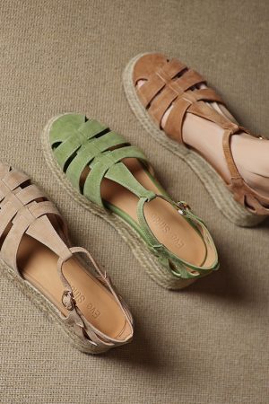 Sweet Academy Style Hollow Out Genuine Leather Platform Wedge Espadrille Sandals for Women - Casual Thick-Soled Y2K Fashion