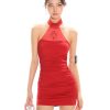 Sweet and Spicy Mesh Rhinestone Halter Backless Bodycon Dress in Chinese Style - Slim Fit Party Dress for a Bold Look