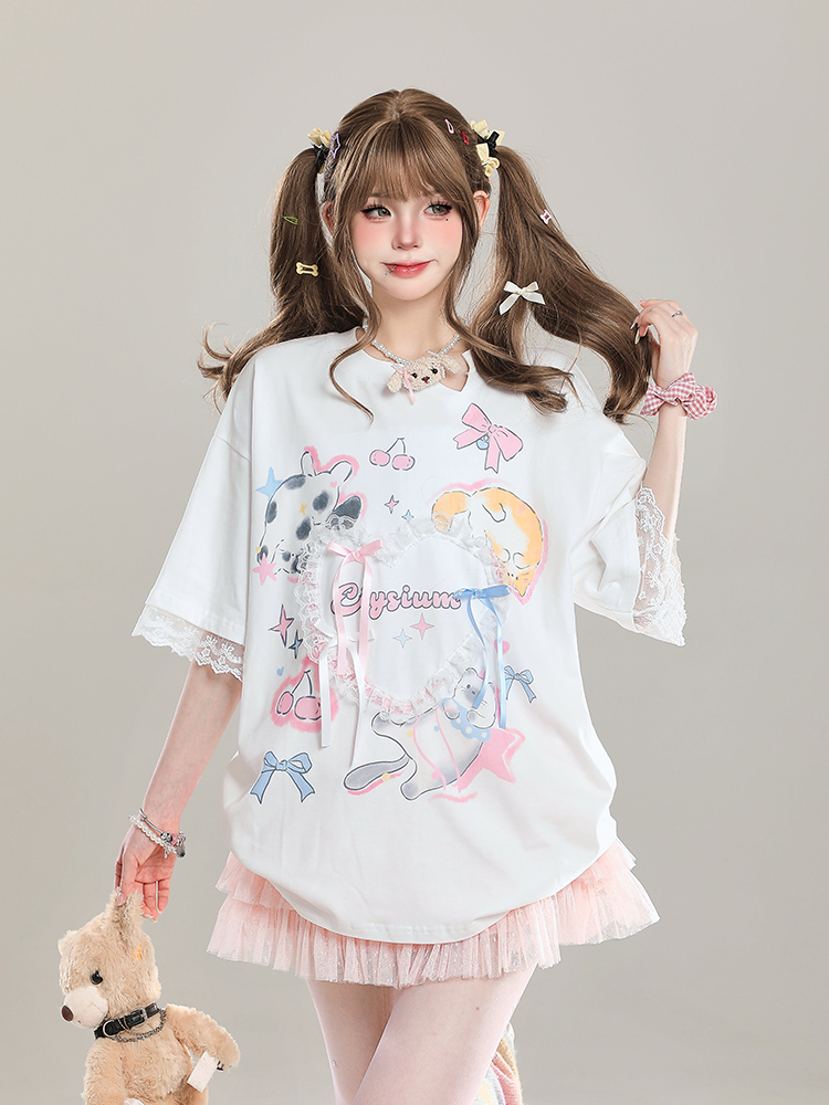 Sweet Bow Print Short Sleeve T-Shirt for Women - Summer 2025 Niche Style, Age-Reducing, Cute and Trendy Fashion Top Sweet Bow Print Short Sleeve T-Shirt for Women - Summer 2025 Niche Style, Age-Reducing, Cute and Trendy Fashion Top