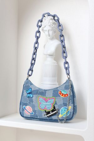 Sweet Cool Cowboy Underarm Bag Women's Y2K Embroidered Chain Crossbody Bag - Trendy Millennium Hot Girl Style