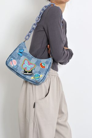 Sweet Cool Cowboy Underarm Bag Women's Y2K Embroidered Chain Crossbody Bag - Trendy Millennium Hot Girl Style