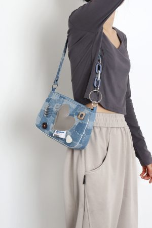 Sweet Cool Heart Cowboy Underarm Bag for Women - Y2K Chain Crossbody Bag, Trendy 90s Style, Unique Niche Design
