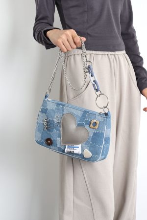 Sweet Cool Heart Cowboy Underarm Bag for Women - Y2K Chain Crossbody Bag, Trendy 90s Style, Unique Niche Design