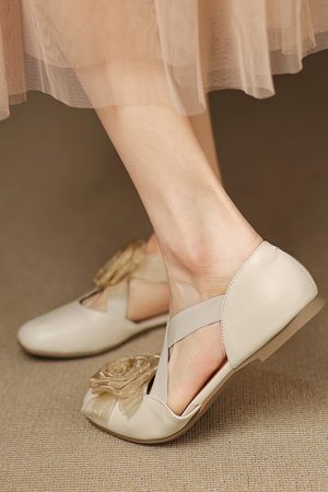 Sweet Cross Strap Ballet Flats with Side Cutout - Women's Fairy Fashion Shoes in Niche Designer Style