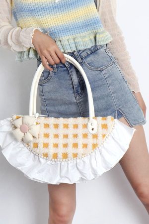 Sweet Cute Woolen Fan-Shaped Tote Underarm Handbag for Autumn Winter - Trendy High-End Fashion Accessory
