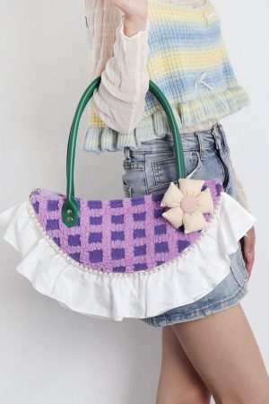 Sweet Cute Woolen Fan-Shaped Tote Underarm Handbag for Autumn Winter - Trendy High-End Fashion Accessory