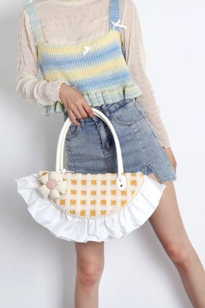 Sweet Cute Woolen Fan-Shaped Tote Underarm Handbag for Autumn Winter - Trendy High-End Fashion Accessory
