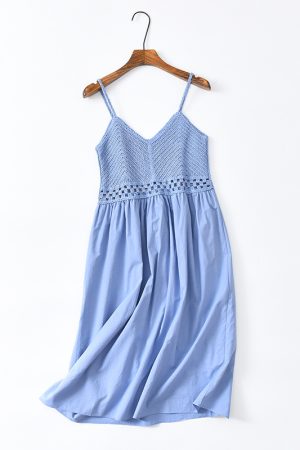 Sweet Hollow Knitted Camisole Dress - Summer Seaside Fairy Style with Waist-Cinching Design in White