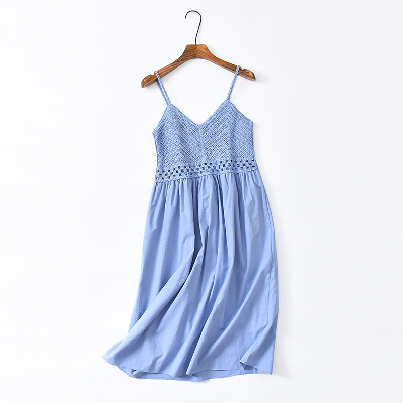 Sweet Hollow Knitted Camisole Dress - Summer Seaside Fairy Style with Waist-Cinching Design in White Sweet Hollow Knitted Camisole Dress - Summer Seaside Fairy Style with Waist-Cinching Design in White