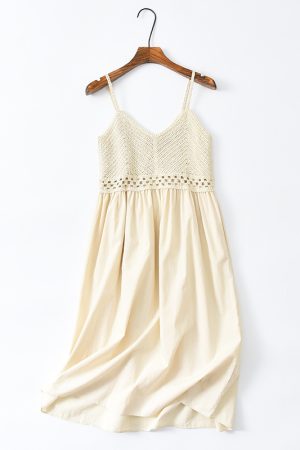 Sweet Hollow Knitted Camisole Dress - Summer Seaside Fairy Style with Waist-Cinching Design in White