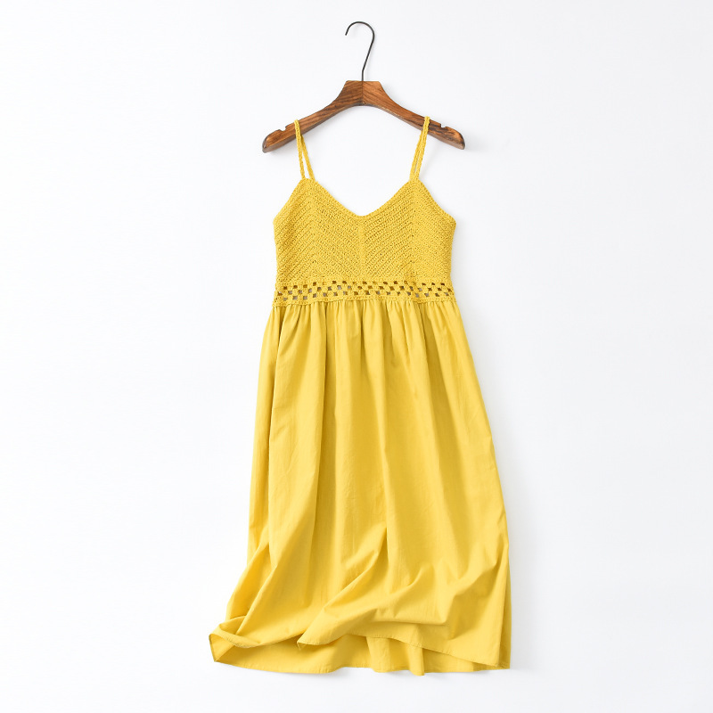 Sweet Hollow Knitted Camisole Dress - Summer Seaside Fairy Style with Waist-Cinching Design in White Sweet Hollow Knitted Camisole Dress - Summer Seaside Fairy Style with Waist-Cinching Design in White