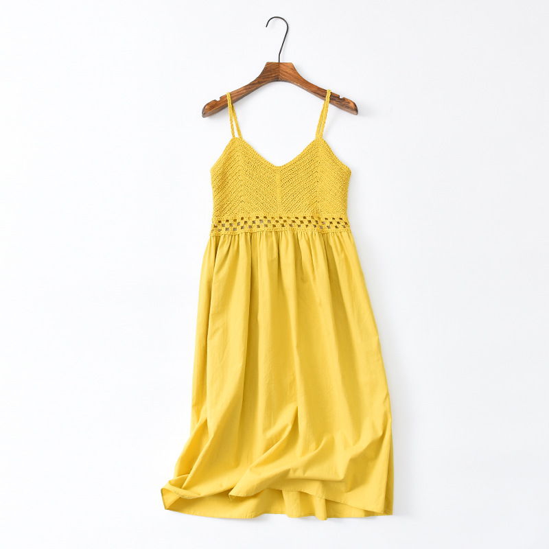 Sweet Hollow Knitted Camisole Dress - Summer Seaside Fairy Style with Waist-Cinching Design in White Sweet Hollow Knitted Camisole Dress - Summer Seaside Fairy Style with Waist-Cinching Design in White