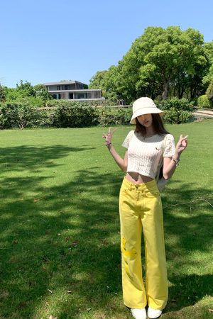 Sweet Orange Soda Short Sleeve Knitted Top - Women's Summer Round Neck T-Shirt, Regular Shoulder, Dopamine Style, Casual Fashion