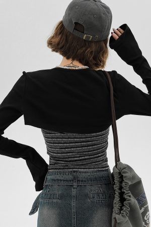 Sweet & Spicy Textured Striped Long-Sleeve Two-Piece Women's Tank Top - American Style Spring Fashion