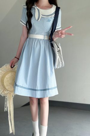 Sweetheart Pudding Bear JK Uniform College Style Dress with Butterfly Collar - Slimming Summer Dress for Women