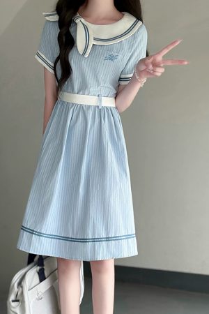 Sweetheart Pudding Bear JK Uniform College Style Dress with Butterfly Collar - Slimming Summer Dress for Women