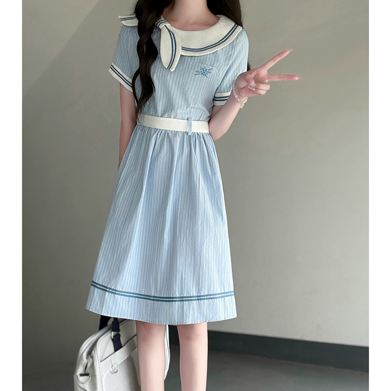 Sweetheart Pudding Bear JK Uniform College Style Dress with Butterfly Collar - Slimming Summer Dress for Women Sweetheart Pudding Bear JK Uniform College Style Dress with Butterfly Collar - Slimming Summer Dress for Women