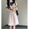 Sweetheart Pudding Bear JK Uniform College Style Dress with Butterfly Collar - Slimming Summer Dress for Women