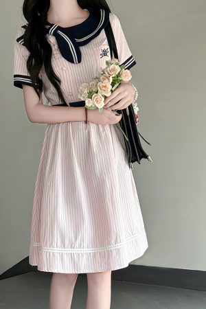 Sweetheart Pudding Bear JK Uniform College Style Dress with Butterfly Collar - Slimming Summer Dress for Women