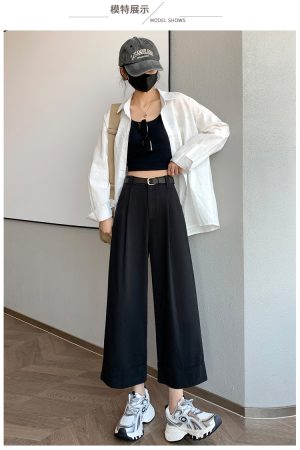 Tencel Washed Cotton Wide-Leg Pants for Women, Hip-Hiding Slimming Casual Nine-Point Pants, 90s Inspired Spring/Summer Fashion