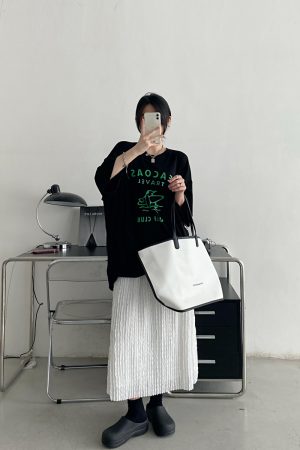 Textured Pleated Midi Skirt for Women - High-Waisted A-Line Design, Loose Fit, Perfect for Spring and Summer Fashion