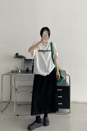 Textured Pleated Midi Skirt for Women - High-Waisted A-Line Design, Loose Fit, Perfect for Spring and Summer Fashion