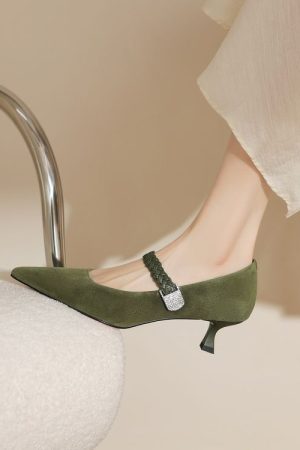 Textured Suede Kitten-Heel Shallow Mouth Shoes for Women - Elegant Pointed High Heels in French Fashion Style