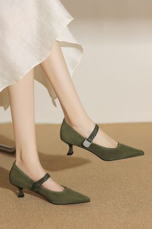 Textured Suede Kitten-Heel Shallow Mouth Shoes for Women - Elegant Pointed High Heels in French Fashion Style