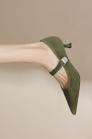 Textured Suede Kitten-Heel Shallow Mouth Shoes for Women - Elegant Pointed High Heels in French Fashion Style