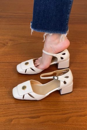 Thick-Heeled Open-Toe Sandals for Women - Hollow Design, Camellia Style, Summer 2025 Trendy High Heels