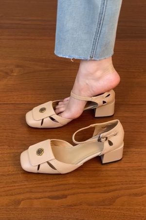 Thick-Heeled Open-Toe Sandals for Women - Hollow Design, Camellia Style, Summer 2025 Trendy High Heels