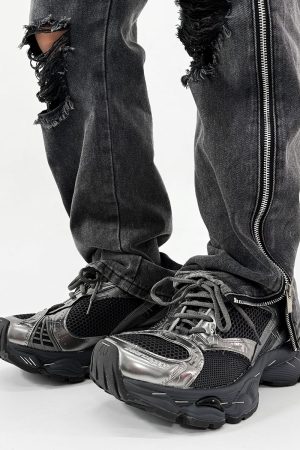 Thick-Soled Black Dad Sneakers for Men and Women - Height-Increasing Streetwear Warrior Sports Shoes