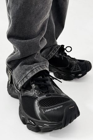 Thick-Soled Black Dad Sneakers for Men and Women - Height-Increasing Streetwear Warrior Sports Shoes