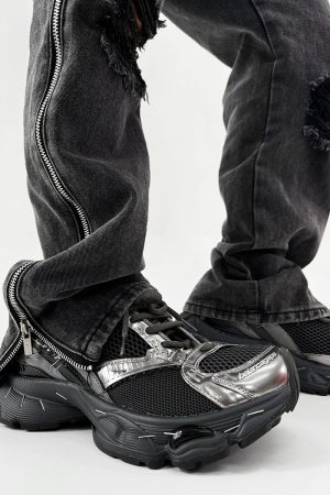 Thick-Soled Black Dad Sneakers for Men and Women - Height-Increasing Streetwear Warrior Sports Shoes