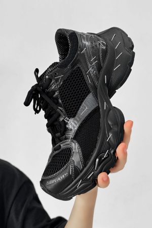 Thick-Soled Black Dad Sneakers for Men and Women - Height-Increasing Streetwear Warrior Sports Shoes