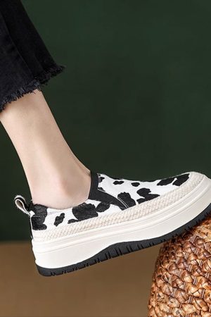 Thick-Soled Color-Blocked Loafers for Women - Genuine Leather, Comfortable Soft Sole, Italian-Style, Horsehair Design