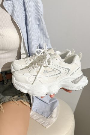 Thick-Soled Dad Shoes for Women - 2025 New Style Mesh Breathable Casual Sneakers - Versatile Soft-Soled White Sports Footwear