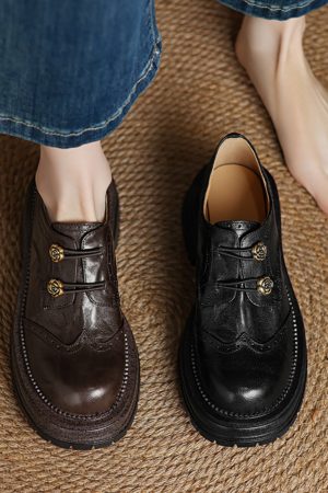 Thick-Soled Deep-Cut Leather Loafers for Women, 2025 Spring Fashion, Sheepskin Camellia Design, Trendy Y2K Style