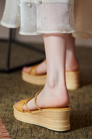 Thick-Soled Genuine Leather Wedge Sandals for Women - Fashionable High-Heeled Platform Slippers, Summer Style