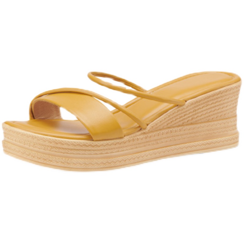 Thick-Soled Genuine Leather Wedge Sandals for Women - Fashionable High-Heeled Platform Slippers, Summer Style Thick-Soled Genuine Leather Wedge Sandals for Women - Fashionable High-Heeled Platform Slippers, Summer Style