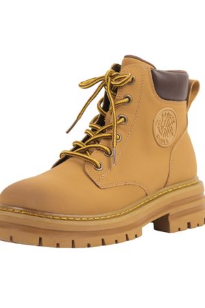 Thick-Soled Genuine Leather Yellow Martin Ankle Boots for Women - Spring & Autumn Short Booties, Sizes 41-43