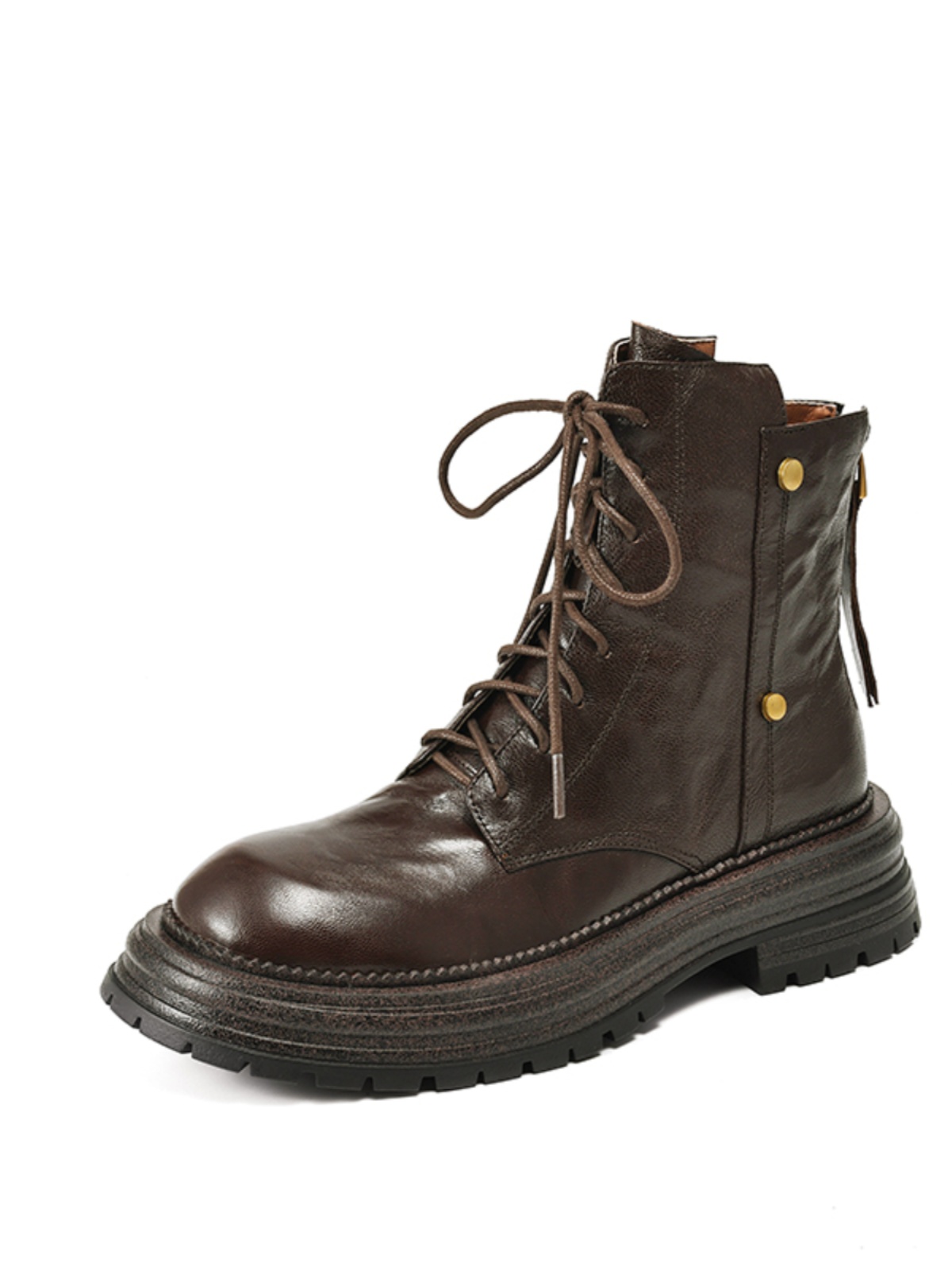 Thick-Soled Lace-Up Brown Martin Boots for Women - Small Lambskin Round-Toe Short Boots for Autumn Winter 2024 Thick-Soled Lace-Up Brown Martin Boots for Women - Small Lambskin Round-Toe Short Boots for Autumn Winter 2024