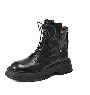 Thick-Soled Lace-Up Brown Martin Boots for Women - Small Lambskin Round-Toe Short Boots for Autumn Winter 2024