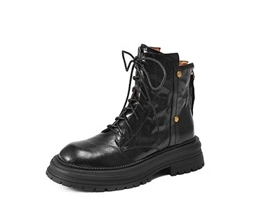 Thick-Soled Lace-Up Brown Martin Boots for Women - Small Lambskin Round-Toe Short Boots for Autumn Winter 2024 Thick-Soled Lace-Up Brown Martin Boots for Women - Small Lambskin Round-Toe Short Boots for Autumn Winter 2024