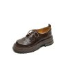 Thick-Soled Lace-Up Flats for Women, Deep Mouth Round-Toe Loafers, Sheepskin Leather, Spring 2025, Stylish Casual Footwear