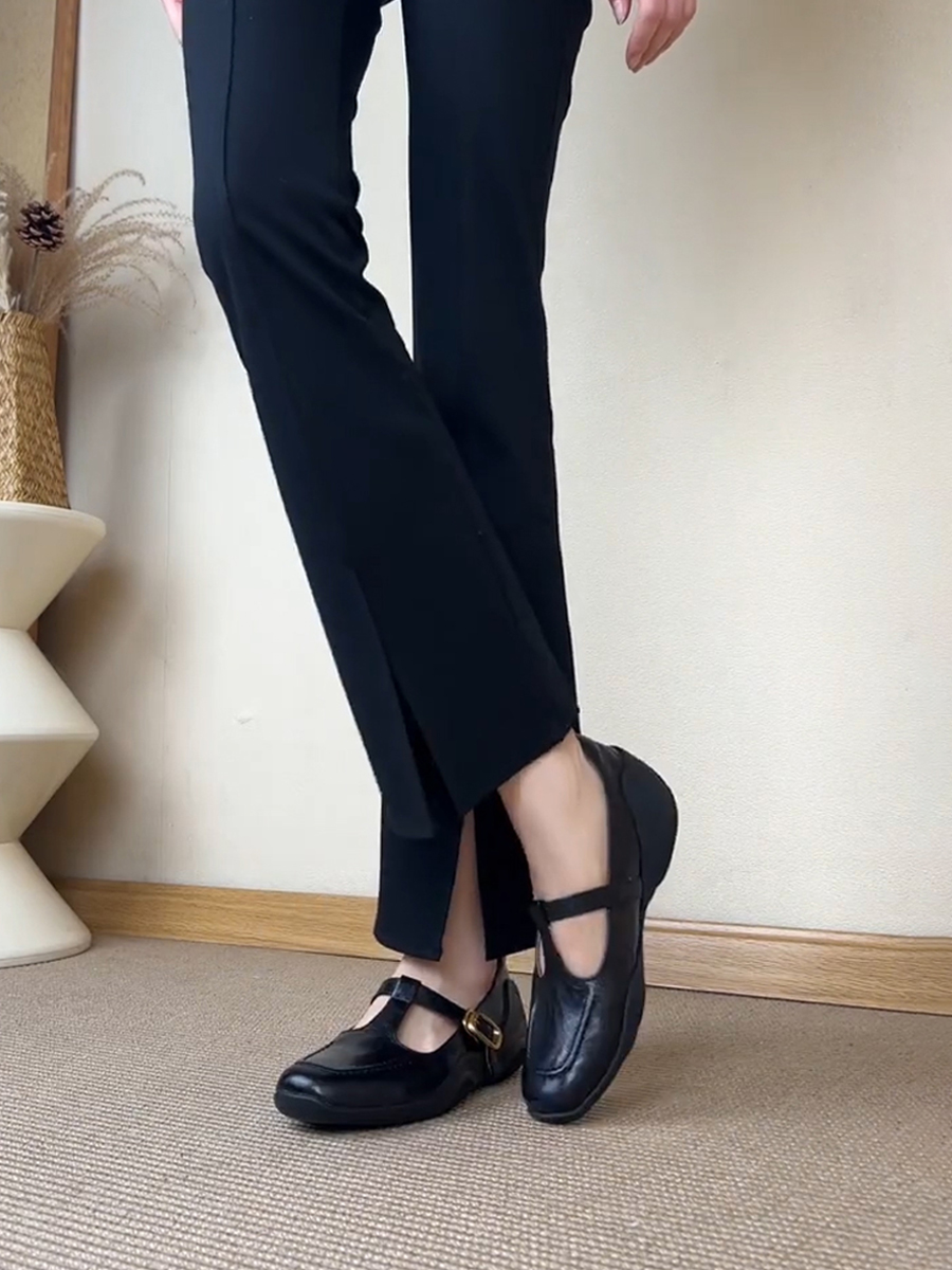 Thick-Soled Retro Sheepskin Mary Jane Shoes with T-Strap, Square Toe Leather Loafers for Women, Height-Increasing Fashion Footwear Thick-Soled Retro Sheepskin Mary Jane Shoes with T-Strap, Square Toe Leather Loafers for Women, Height-Increasing Fashion Footwear