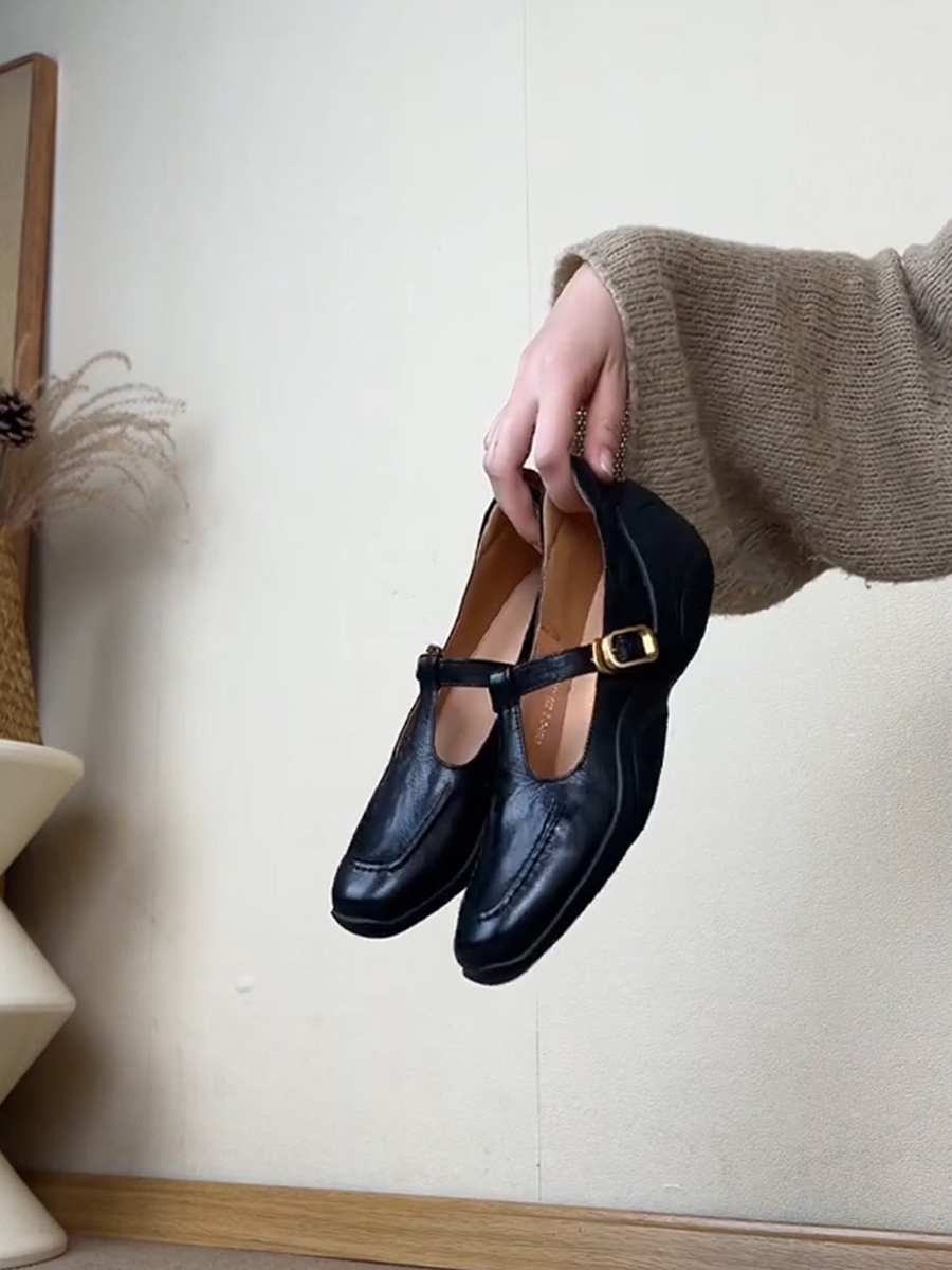 Thick-Soled Retro Sheepskin Mary Jane Shoes with T-Strap, Square Toe Leather Loafers for Women, Height-Increasing Fashion Footwear Thick-Soled Retro Sheepskin Mary Jane Shoes with T-Strap, Square Toe Leather Loafers for Women, Height-Increasing Fashion Footwear