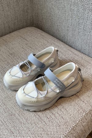 Thick-Soled Velcro Mary Jane Shoes for Women - Breathable Mesh Height-Increasing Casual Flats for Spring/Summer 2025